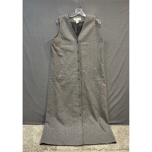 Orvis Sleeveless 100% Wool Jumper Gray Women's 10 Full Button Front Tweed Long